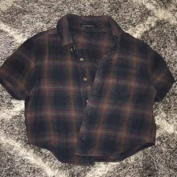 Brandy Melville Cropped Short Sleeve Flannel - Picture 1 of 2